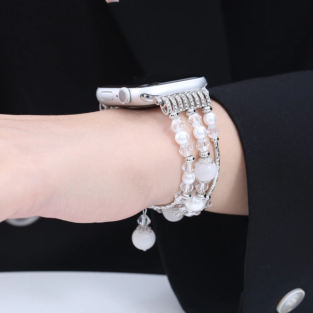 النساء سوار حزام ل سوار ساعة يد آبل 44 مللي متر 40 38 42 41 45 49 مللي متر مطاطا العقيق اللؤلؤ معصمه ل Iwatch سلسلة 9 8 7 SE 6 5 #6