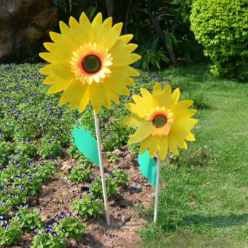 Single-layer sunflower windmill 36cm plastic wooden pole windmill