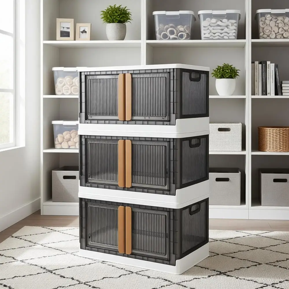 

Набор из 3 складных контейнеров для хранения объемом 19 галлонов с дверцами, органайзер для спальни и гостиной, для порядка и уюта