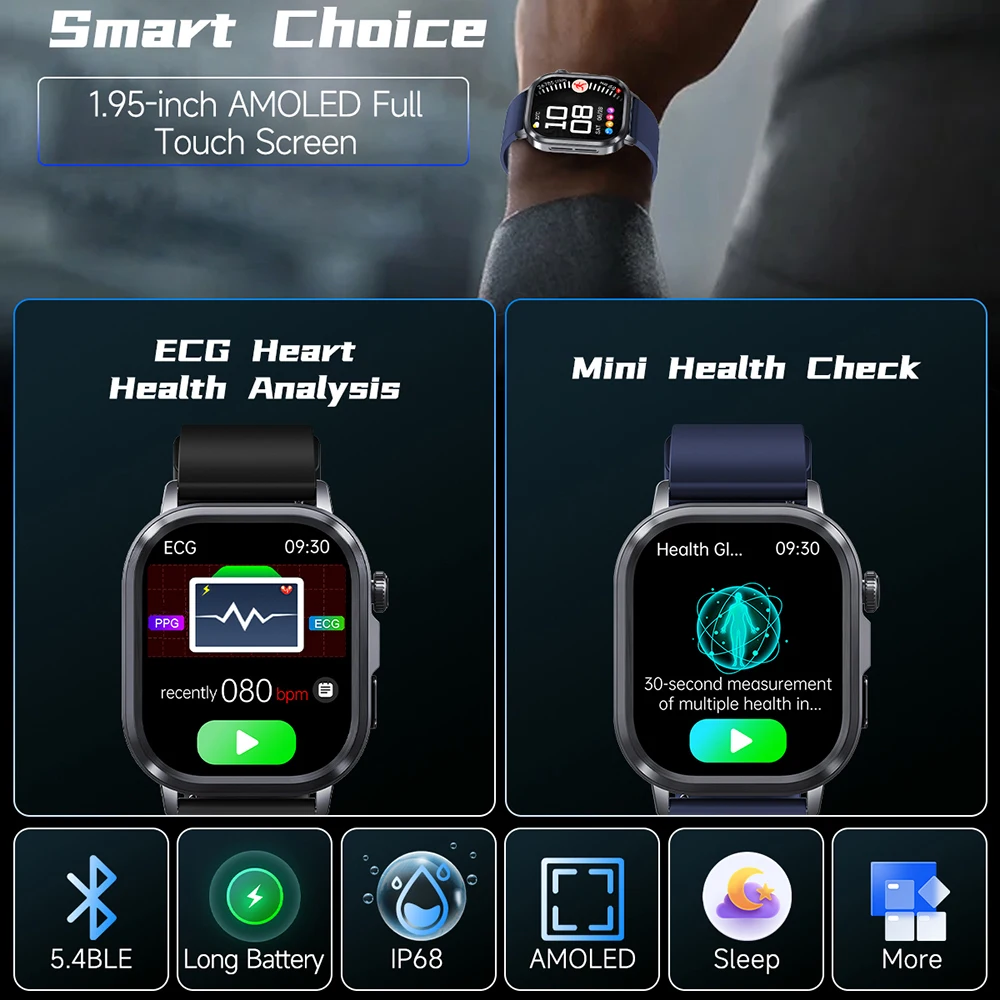 Bluetooth Call ECG Smartwatch Blood Lipids Uric Acid Blood Pressure Monitor Micro Physical Examination Health Smart Watch Men