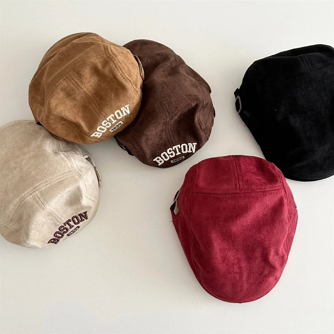 Autumn Kids Suede Cap Letter Embroidery Adjustable Unisex Backward Hat 2026 Casual Children Solid Color Hat