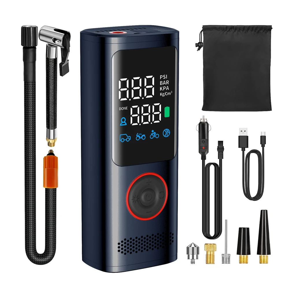 Mini Portable Car Air Pump Wireless Digital Display Tire Inflator With SOS Light Smart Cordless Inflator Factory Manufacture