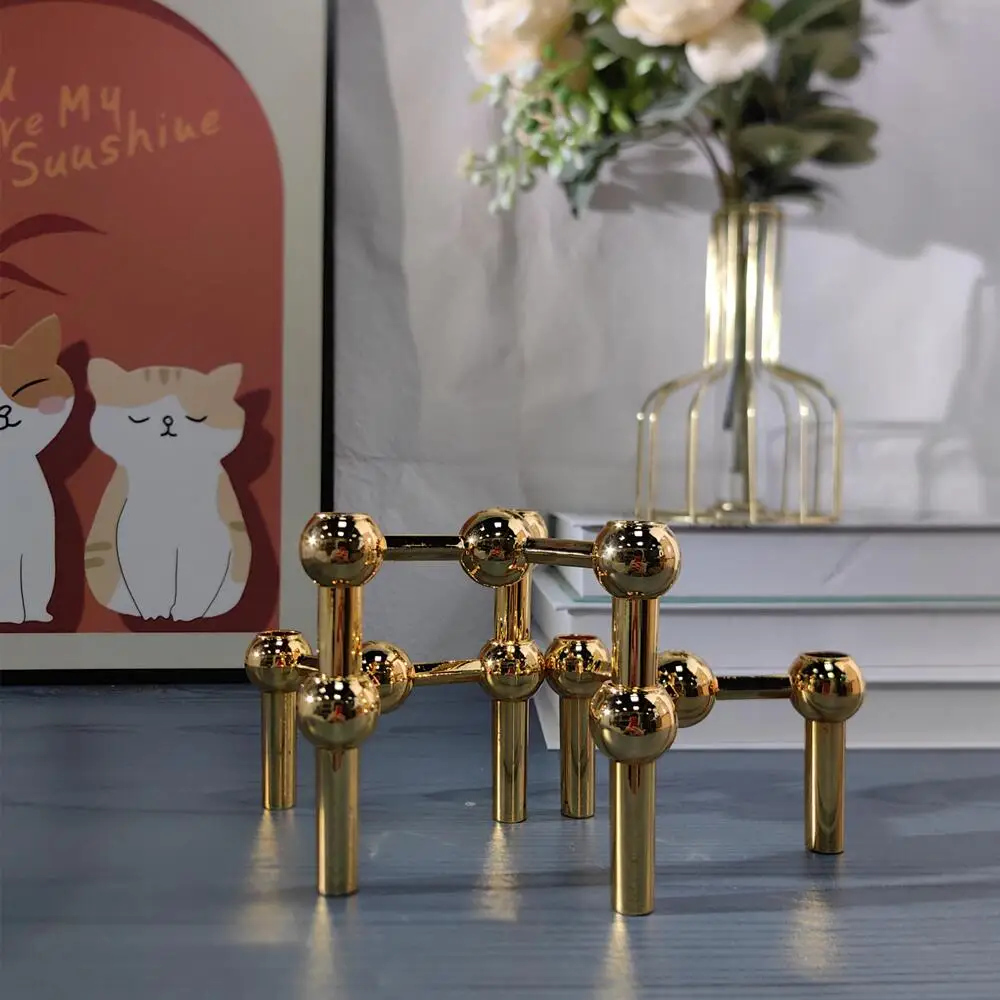 New Style Gold Candle Holder Nordic Metal Molecular Structure Candlestick Centerpiece Living Room Decoration Gift Home Decore