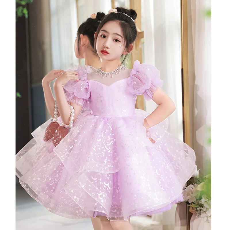 Girl's Evening Dress 2024 Purple Princess Ball Gown Children's Host Piano Performance Walk Performance Dresses y1269