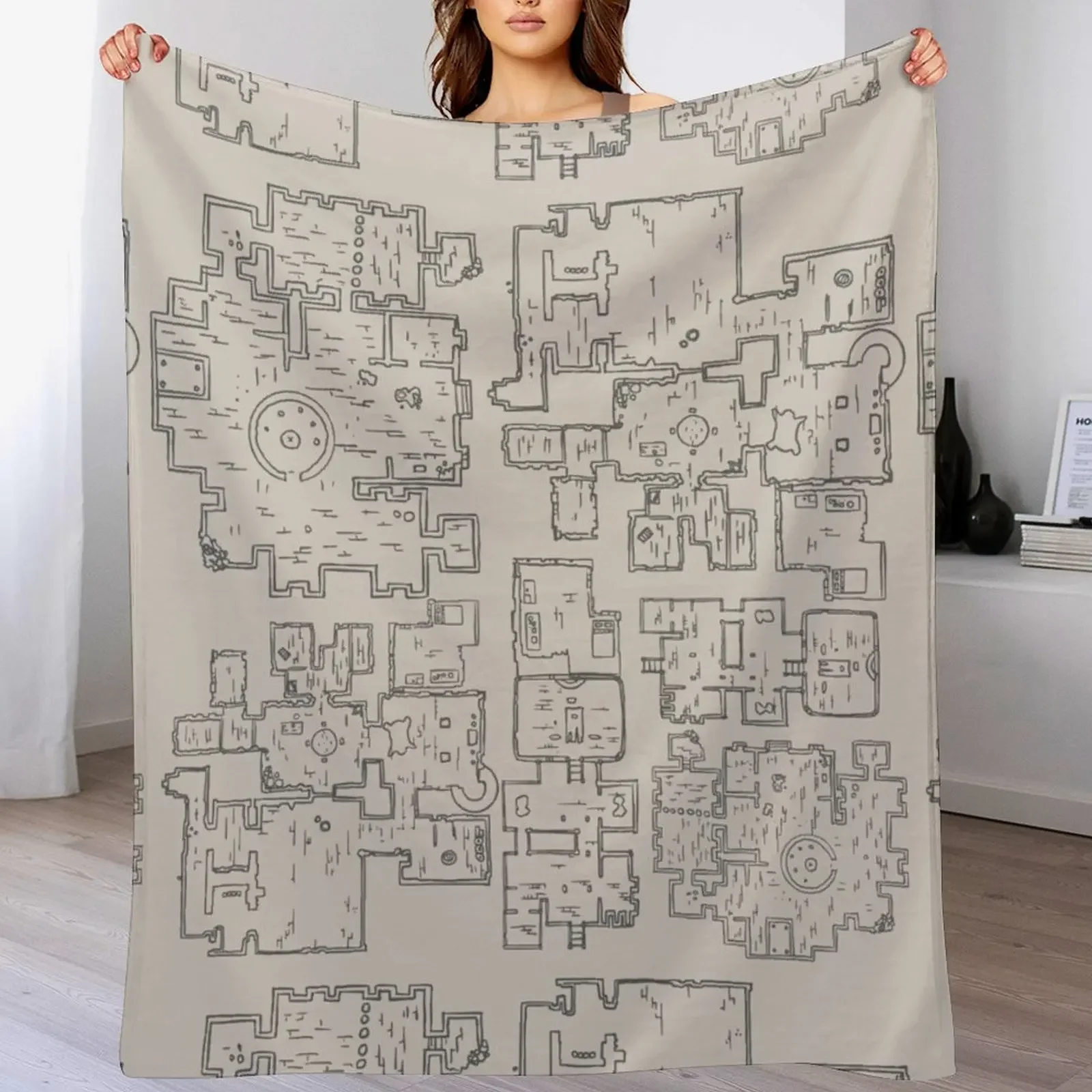 D&D Dungeon Map Throw Blanket Machine Washable Soft Warm Blanket