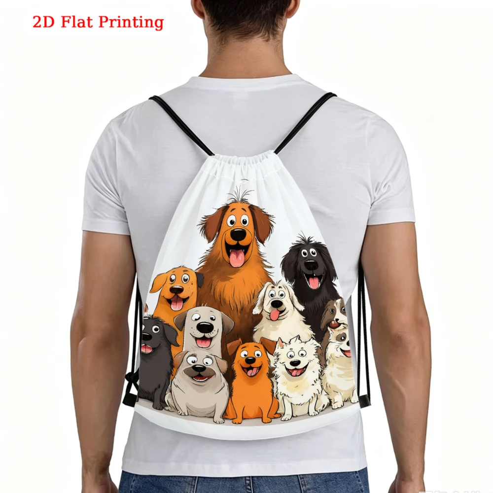 Cartoon Style, Drawstring Backpack, Cute Dog Group Pattern, Fitness Sports Bag, Outdoor Travel Drawstring Pack