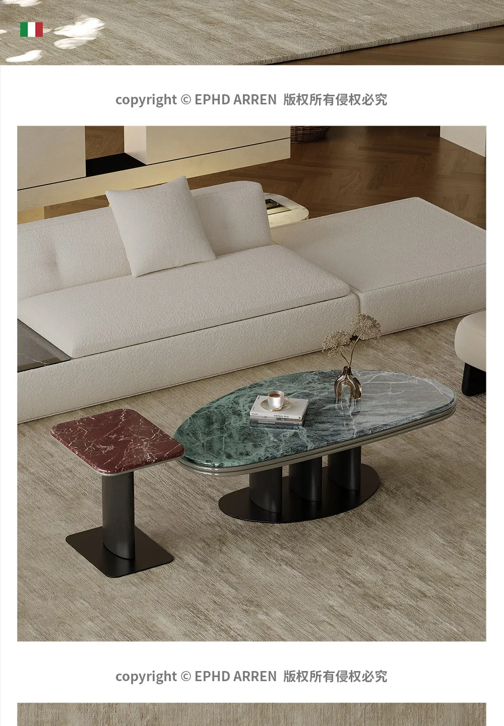minimalist high-end luxury stone coffee table combination household small apartment marble coffee table  FT