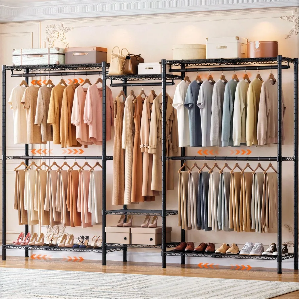 S3 Expandable Heavy Duty Clothes Rack Closet Organizer System Black