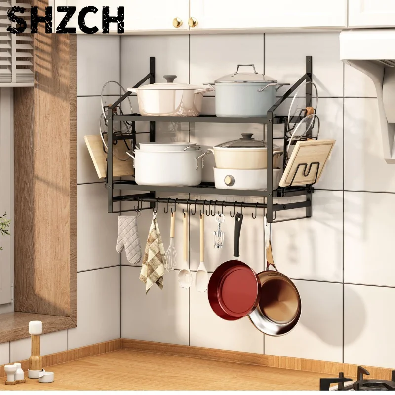 Wall-Mounted Multi-Layer Kitchen Storage Rack Heavy-Duty Carbon Steel Organizer for Seasoning Pots and Spice Jars