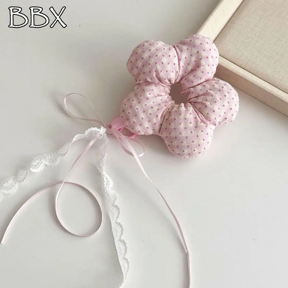 

Bow Sweet Stuffed Flower Keychain Korean Style Polka Dot Fill Flower Pendant Ribbon Cotton Hair Rope Key Ring Handbag Ornaments