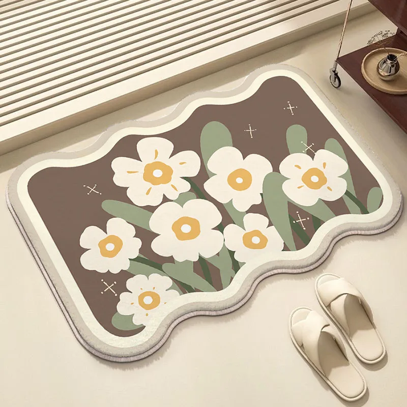 Cute Printed Faux Cashmere Bathroom Carpet Water Absorbing Quick-Drying Toilet Door Mat Soft Touch Anti Slip Balcony Decor
