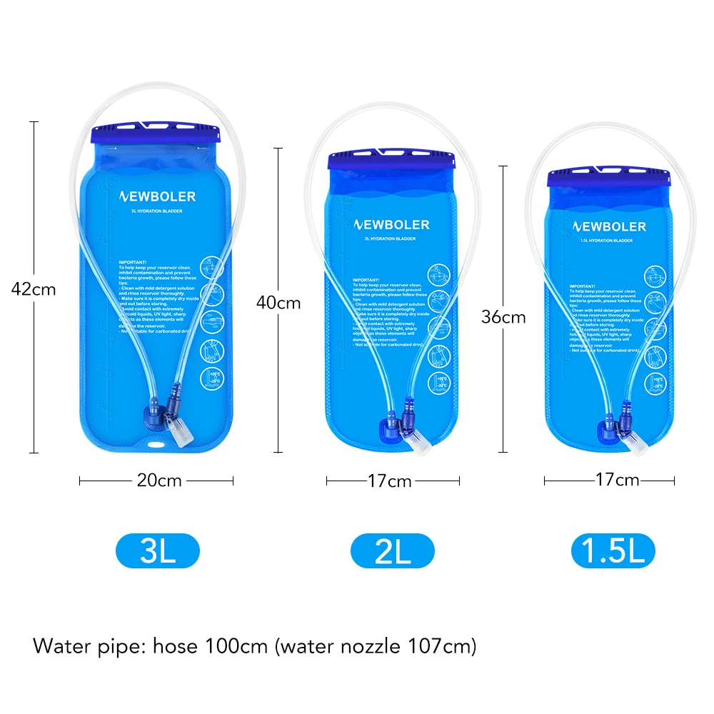 Imagem -02 - Newboler Água Bexiga Reservatório de Água Hidratação Pacote de Armazenamento Bpa Livre1.5l 2l 3l Correndo Hidratação Colete Mochila