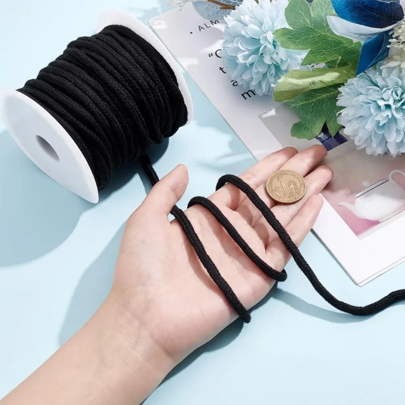 27.34 Yards Black Drawstring Replacement Rope 6mm Polycotton Soft Drawstring Cord Replacement with Plastic Spool for Coats Pants