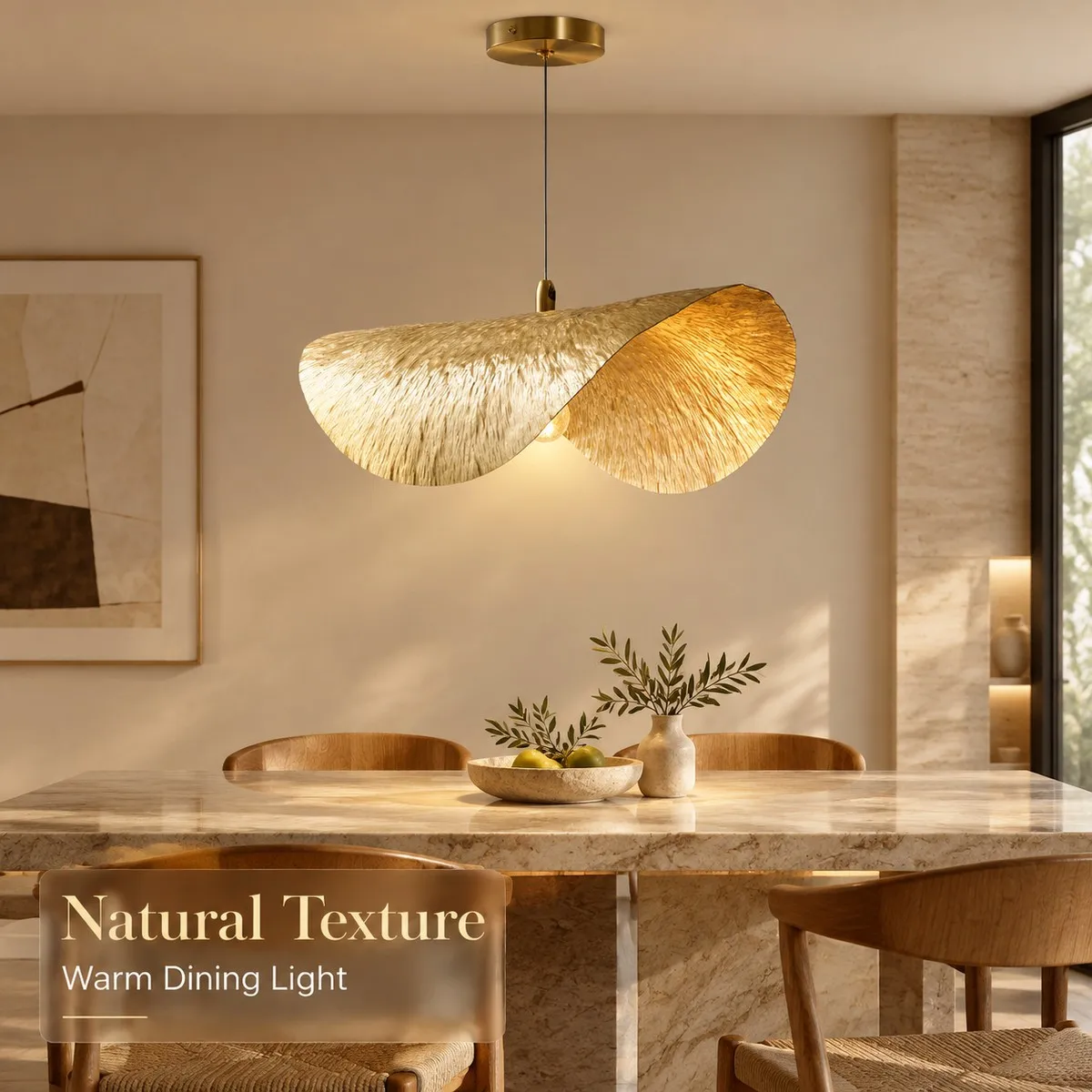 Modern Japandi 2026 Curved Wave Leaf Pendant Light Natural Textured Organic Shade Hanging Lamp for Dining Room Bedside Decor