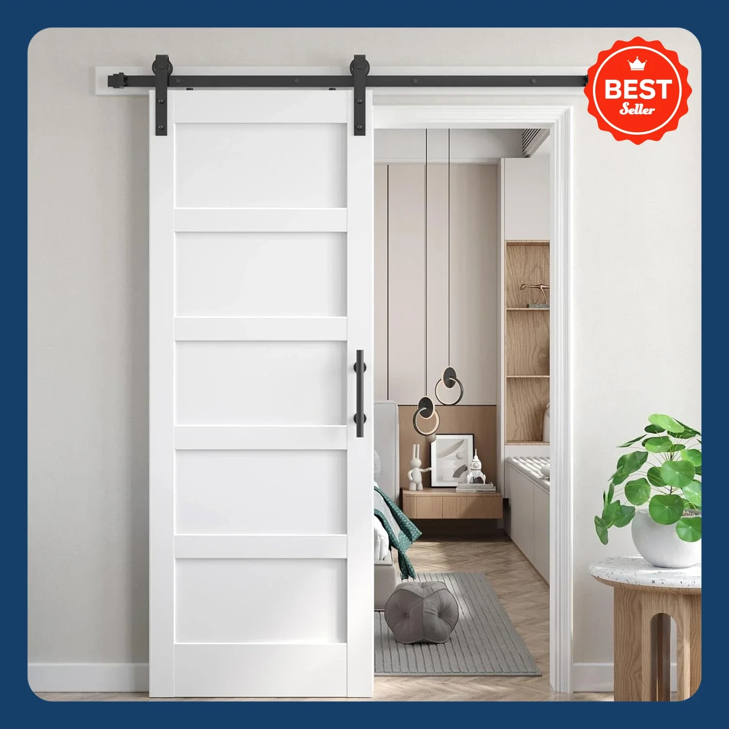 [متجر Helong] باب الحظيرة الأبيض مقاس 32 بوصة × 80 بوصة ومجموعة أدوات باب الحظيرة المنزلقة بطول 5.5 قدم، صلب، MDF، سطح PVC، مجموعة DIY، 5-