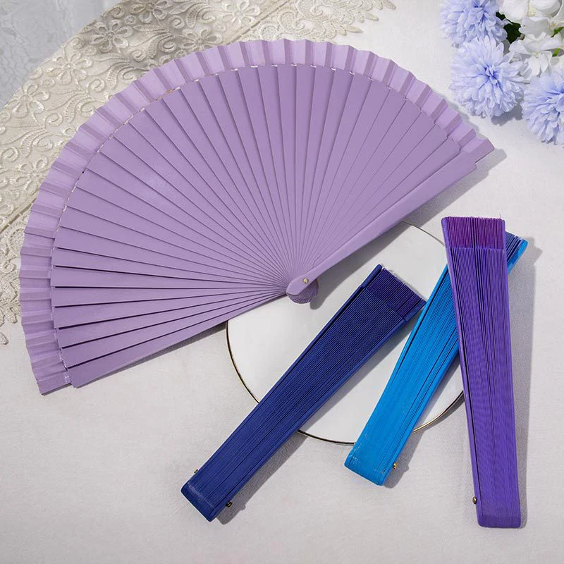 Vintage Chinese Style Hand Held Folding Fan Pure Color Wood Fan Dance Performance Custom Props Wedding Party Home Decor Crafts