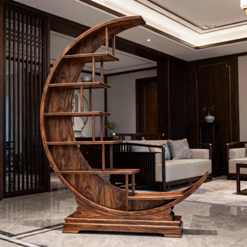 Black walnut ash wood living room shelf floor-to-ceiling bookcase Song-style aesthetics