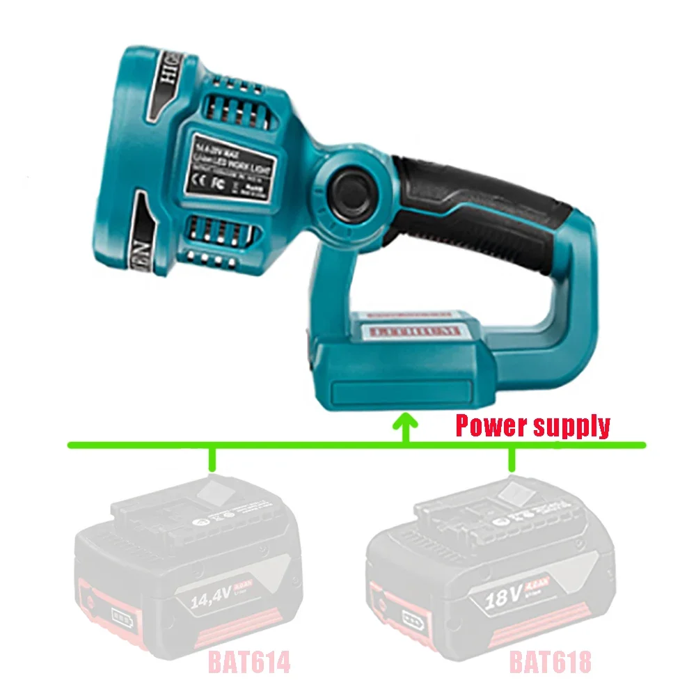 Portable LED Warning Spot Light Work Lamp Flashlight Torch For Makita For Bosch 14.4V 18V Li-ion Battery BL1830 BL1430 BAT618