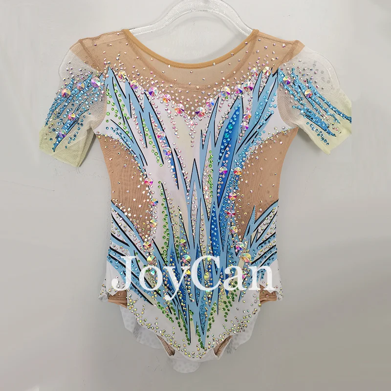 JoyCan Rhthmic Gymnastics Leotards Girls Women Blue Spandex Elegant Dance Wear for Competitiion