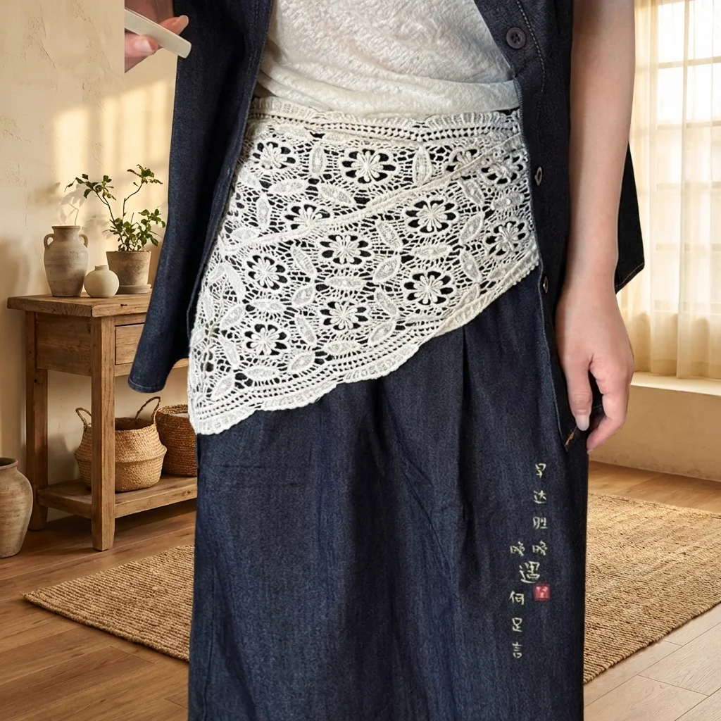 

New Fashion High Quality Portable Trendy Lace Trim Fart Curtain Slim Fit Pretty Mini Skirt Y2K Hollowed-out Hip Curtain Women