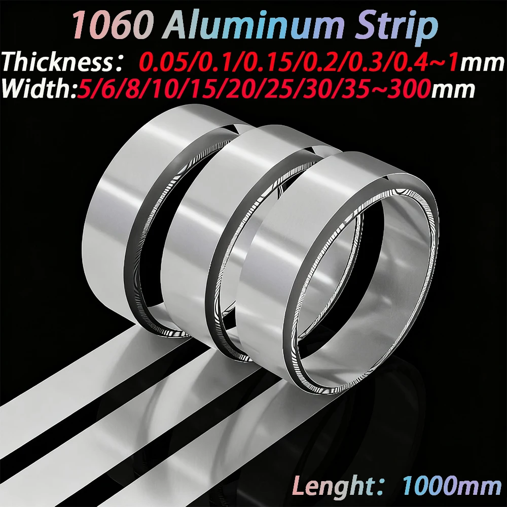 1Meter 1060 Aluminum Strip Thickness 0.1mm - 1mm Width 5/6/8/10/15~300mm Aluminum Foil Thin Sheet Plate for DIY Material Washer