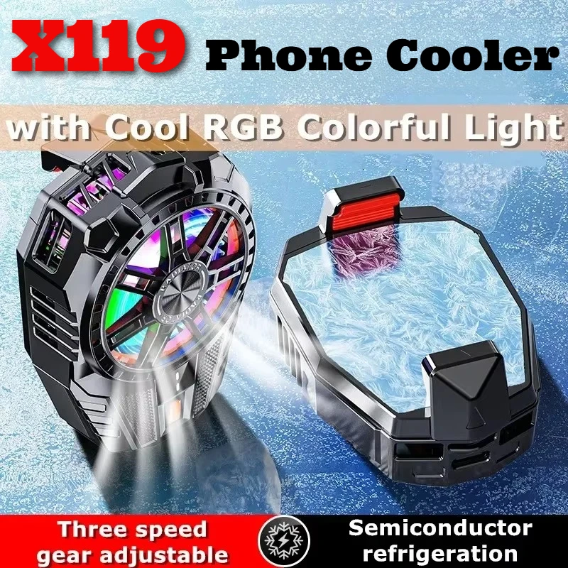 

X119A Portable Mobile Phone Esports Semiconductor Cooling Radiator 3 Gears Adjustable Back Clip PUBG Game Cooler for IOS Android