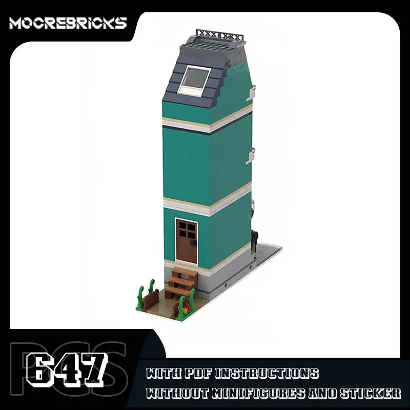 MOC-165073 Modular Green Bookshop Building Blocks Urban House Architecture Model Technology Bricks Kit giocattoli di compleanno per bambini