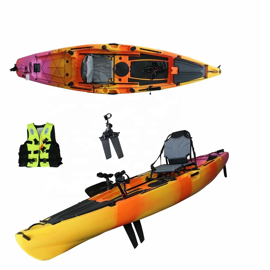 12ft Single Sit on Top Plastic Boat Manufacturer's Fishing Kayak with Pedal Premium Kayak Pedal Kayak