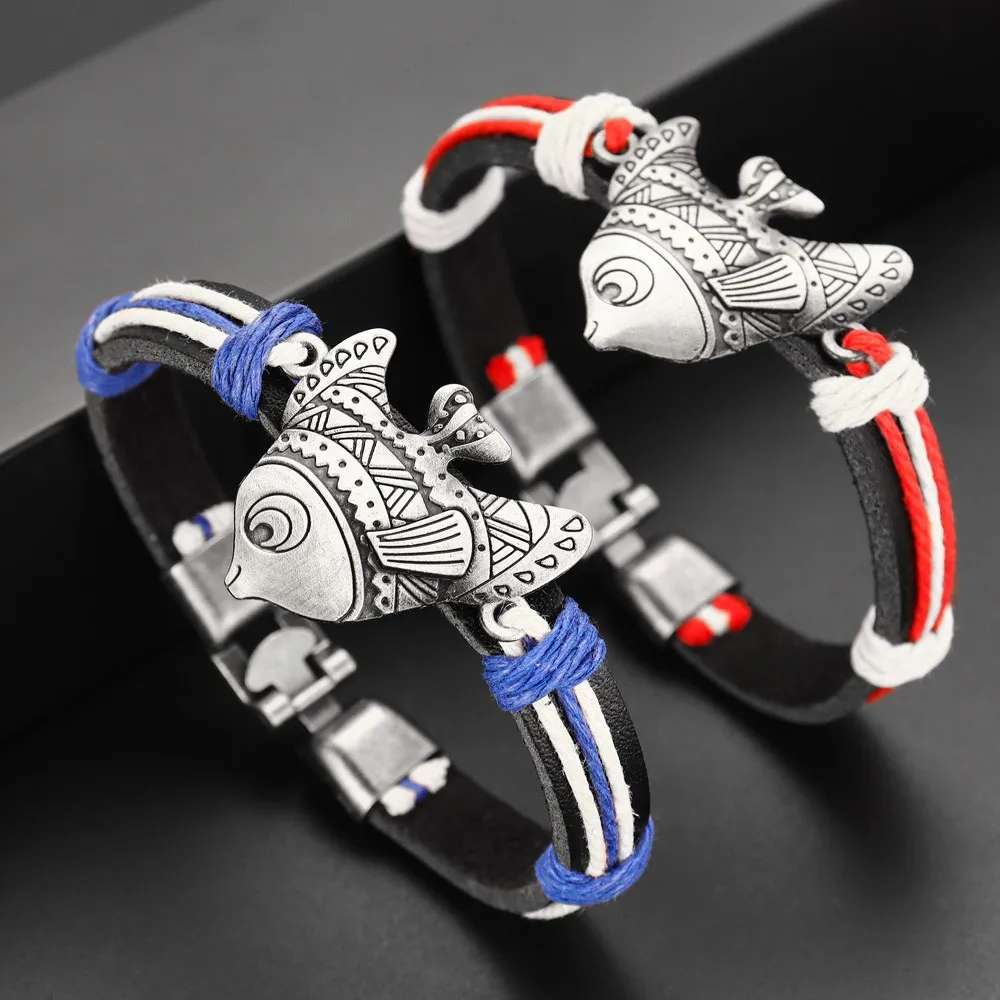 Trend Retro Leather Woven Clown Fish Bracelet Charming Men's Bracelet New Fashion Jewelry Accessories Party Valentine's Day Gift