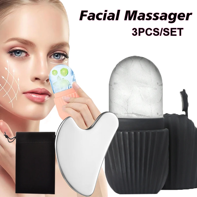 3/1 قطعة الجليد الوجه الأسطوانة الفولاذ المقاوم للصدأ غوا شا مجلس مدلك الوجه تدليك الجسم الأسطوانة شد الوجه أدوات العناية بالبشرة الجمال