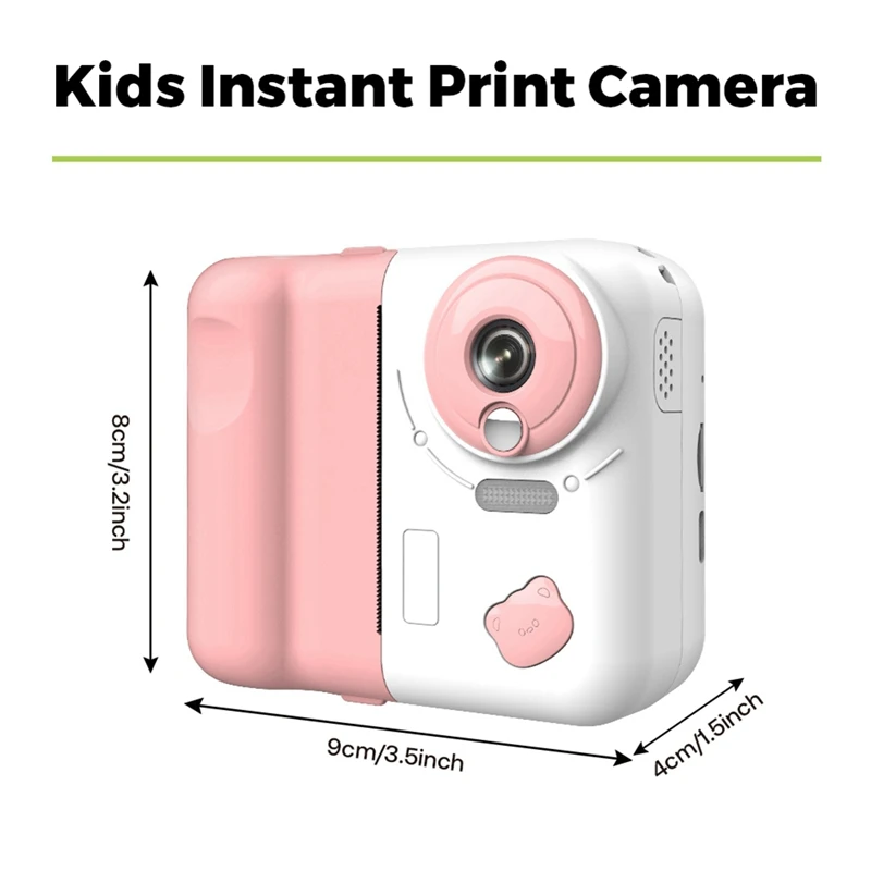 子供用インスタントプリントデジタルカメラ,1080p HDカメラ,2.4インチIPSスクリーン,10倍光学ズーム,32GB TFカード,ピンク
