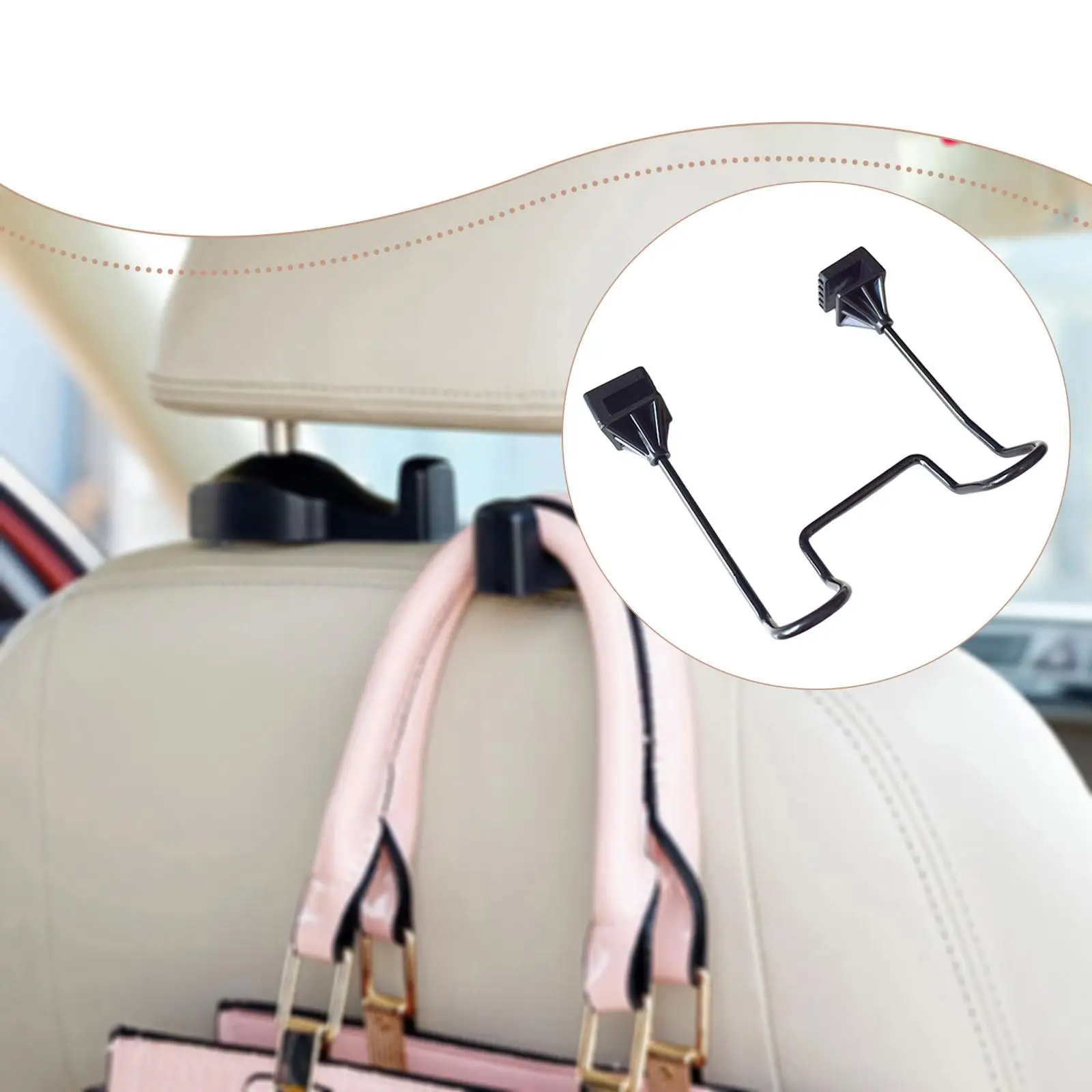 Car Seat Headrest Hook Metal Hard Hat Holder Sturdy Double Hook Organizer for Jacket Cap Backpack in Vehicle