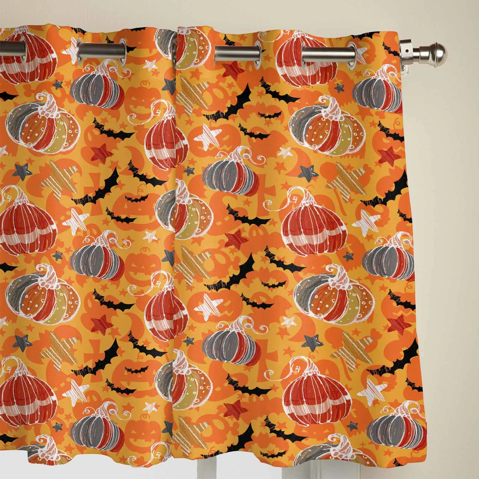 Halloween Hand-Painted Pumpkin Window Curtains Printing Curtains for Living Room Modern Design Bedroom Decor Drapes