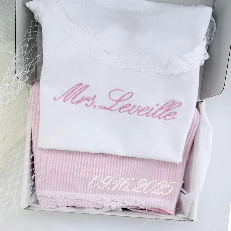 Personalized Bridal Pajama Set, Custom Bride Sleepwear, Mrs. Name Tank Top & Shorts, Wedding Morning Gift, Honeymoon PJs, Bridal