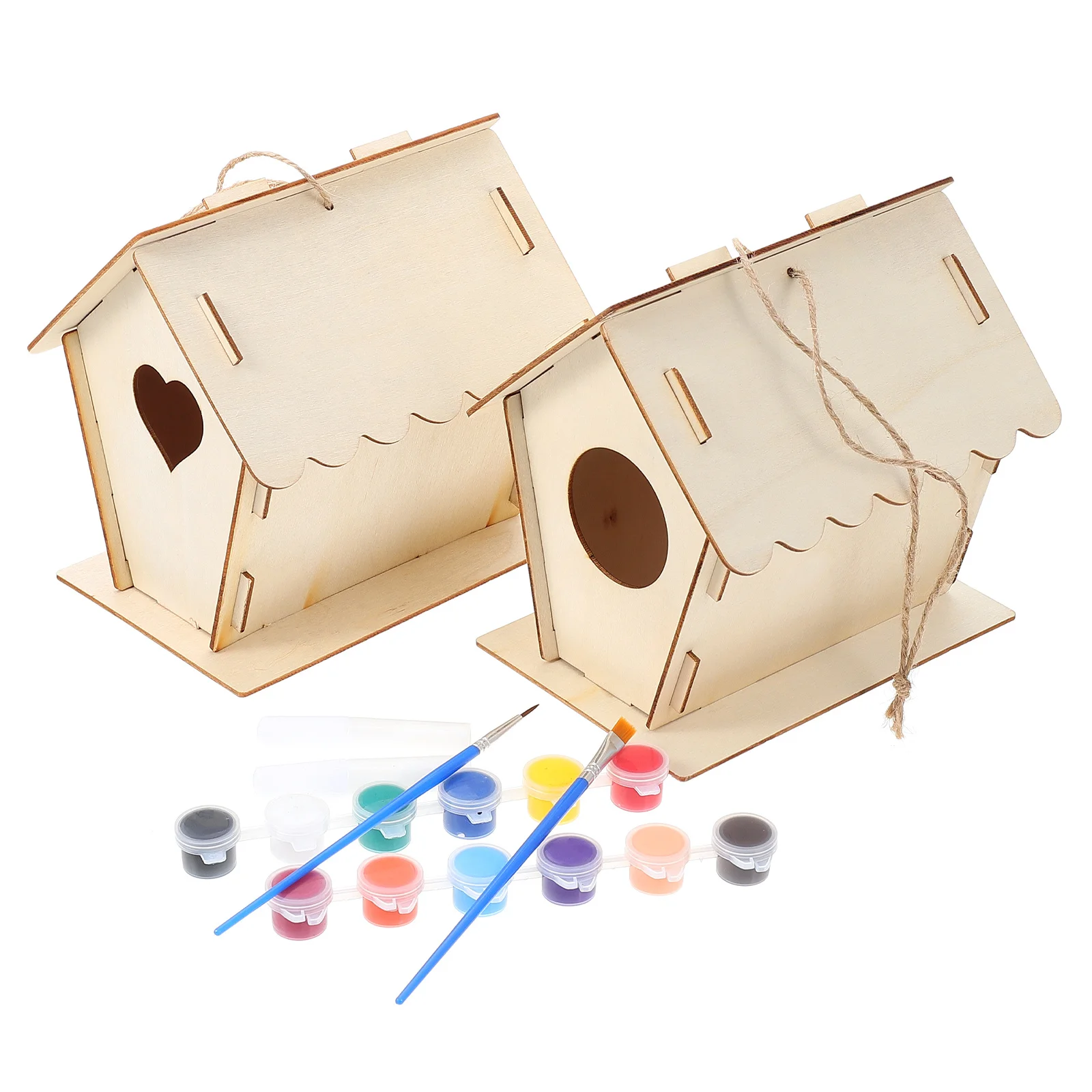 

2Sets Wooden Bird House DIY Painting Craft Hanging Decoration Kids Educational Graffiti Nest