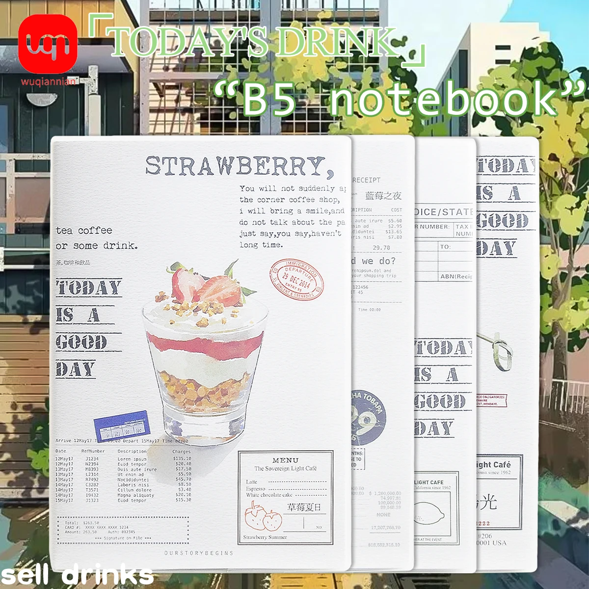 

WQN 4pcs Small Fresh Writing Book Large Capacity Can Be Written Suitable for Daily Classroom Notebook Today Ice Drink B5 Plastic