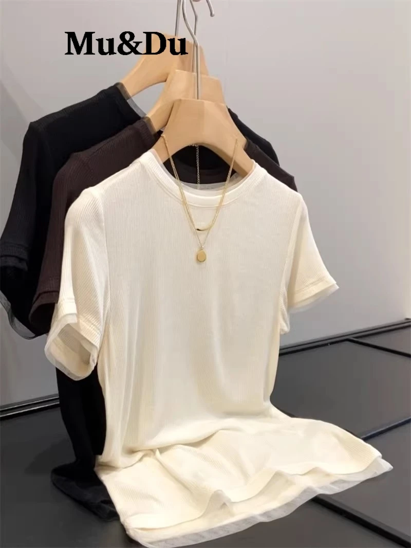 Women's Solid Short Sleeve T-Shirt Spring Summer Casual Soft Slim Basic Top Tees All-Match Fashion Female Pullover