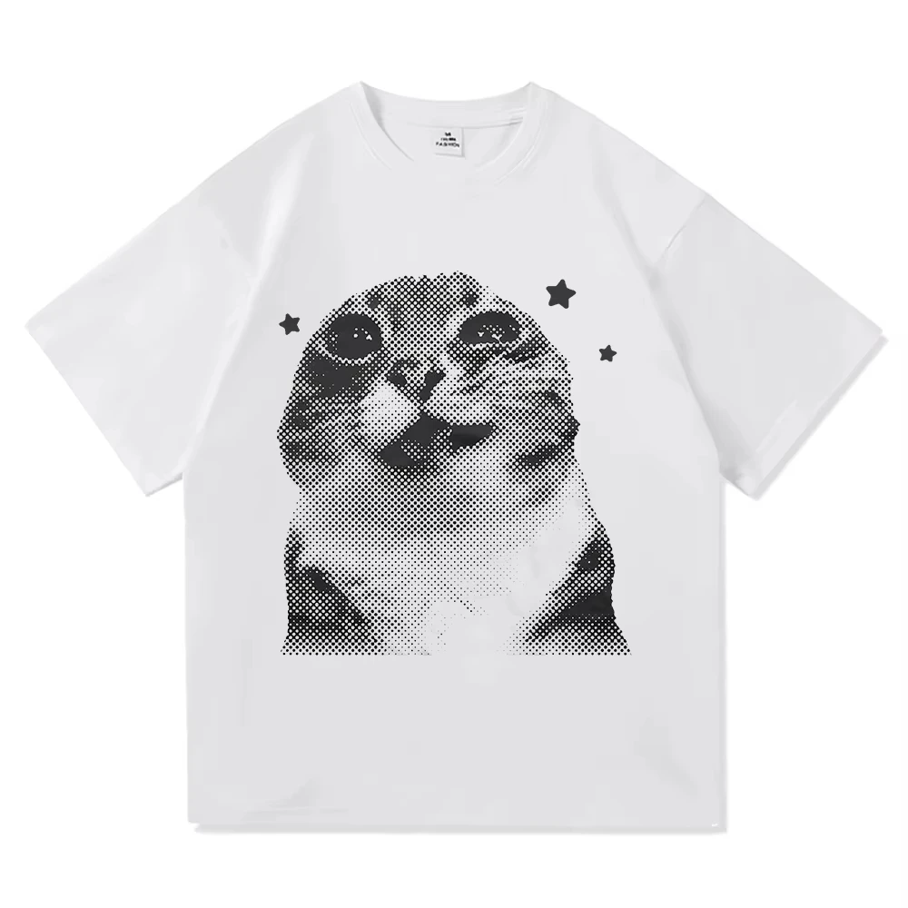 Women's T-shirts, Y2K Style, Fun Cat Emoji T-shirts, 