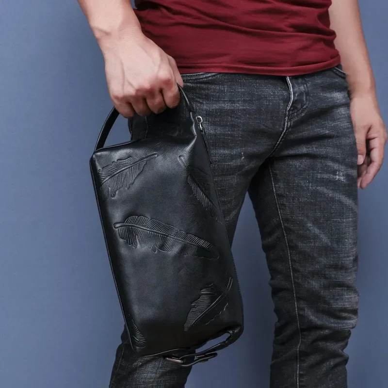 SENOFAN-Embreagem De Couro De Vaca Genuíno Para Homens, Deixa Bolsas, Carteira, Designer De Marca Masculina, iPad, Bolsa De Telefone, Titular Do