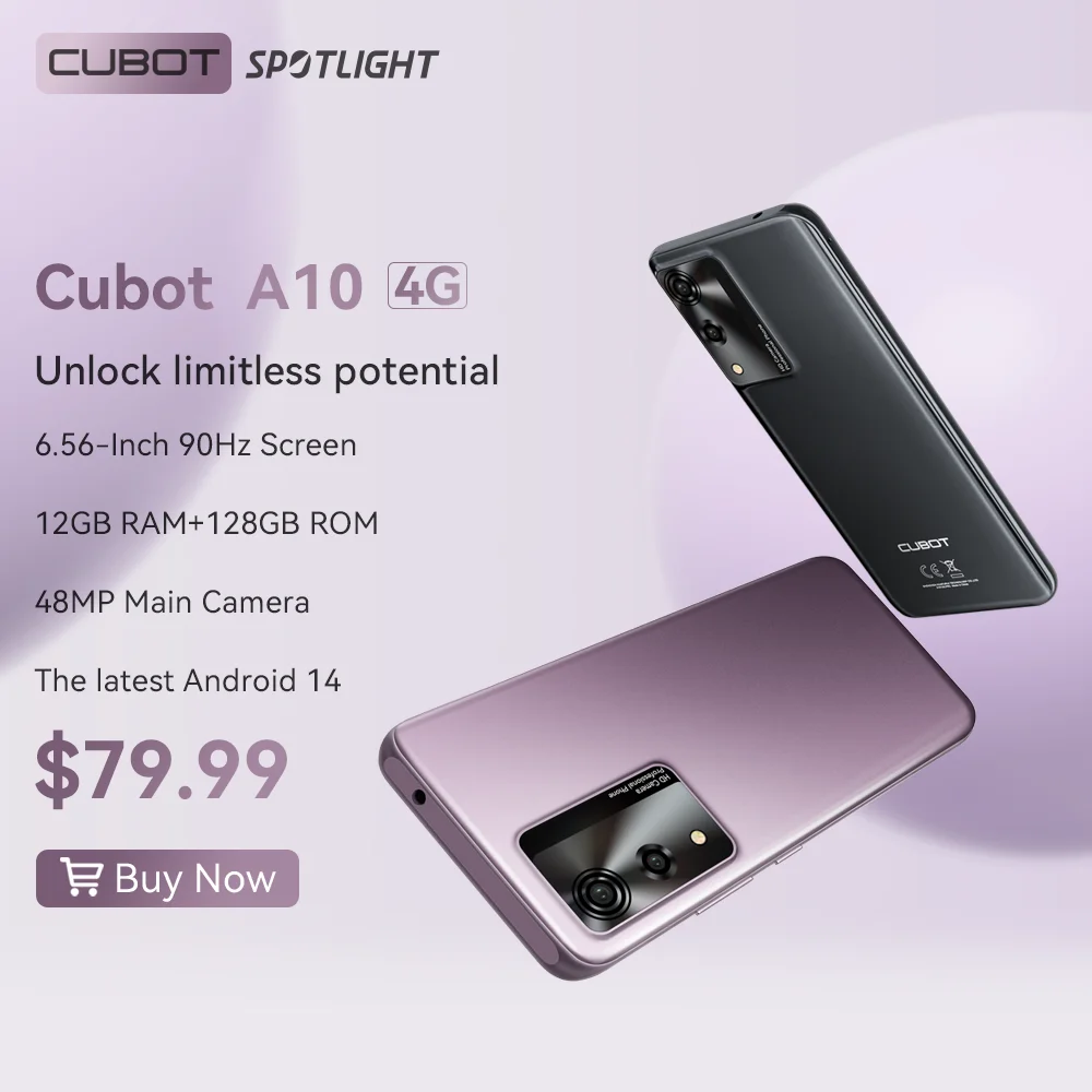 Ponsel cerdas Android Cubot A10, 12GB RAM (4GB + 8GB), 128GB ROM, octa-core, 6.56 inci 90Hz layar, 5100mAh, 48MP, 5G WiFi, ponsel 4G