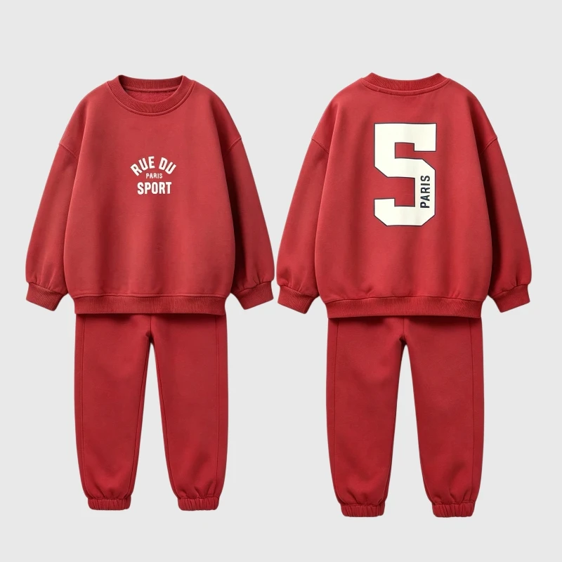 Jungen-Trainingsanzüge in Grün und Rot, lässige, lockere Oberteile, Jogginghosen, 2-teilig, niedliche Sweatshirts für Kleinkinder, einfarbige, vielseitige Hosen, Kinder-Outfits