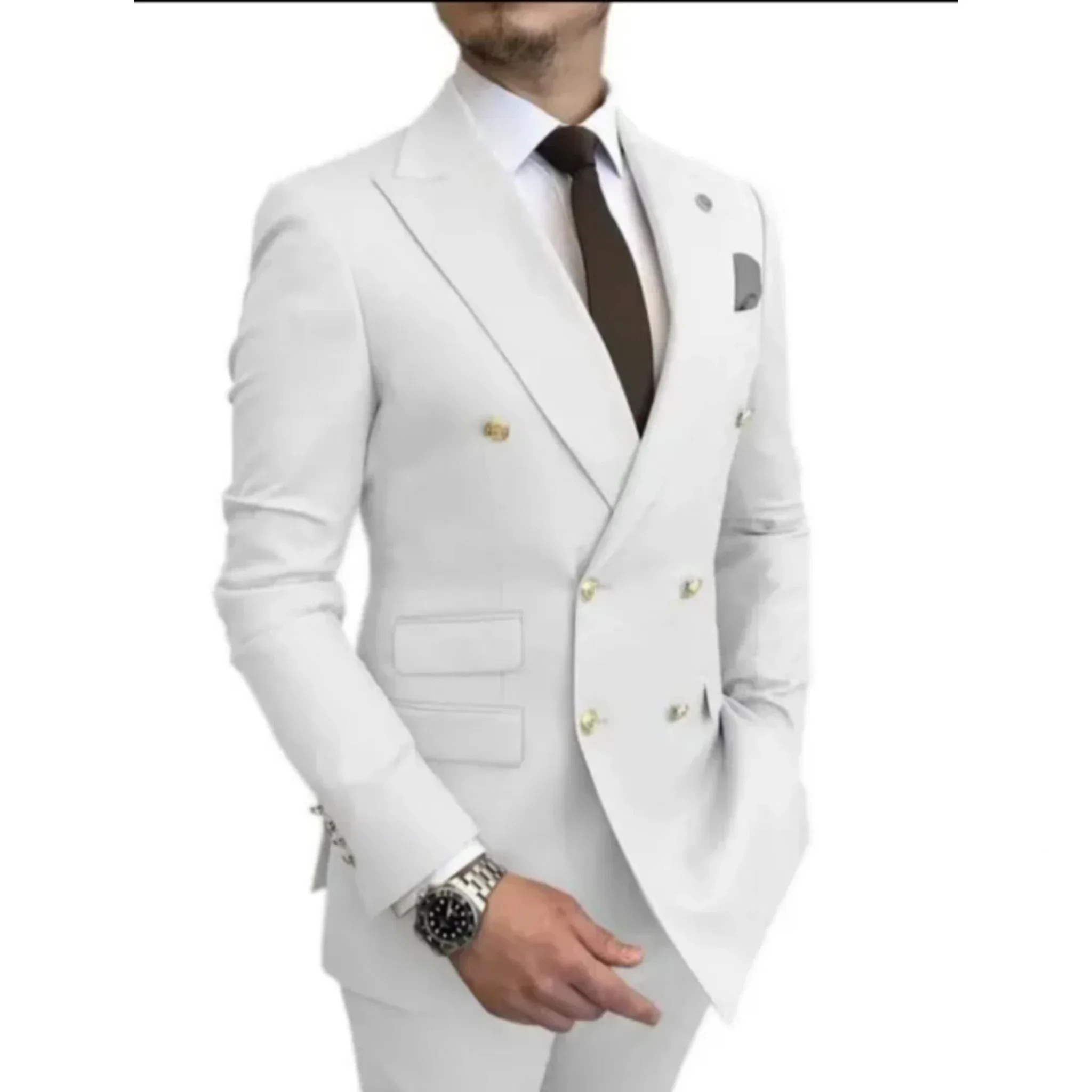 2024 Elegant Men\'s Slim Fit 2-Piece Blazer And Pants Double Breasted Peak Lapel Wedding Dress Evening Party