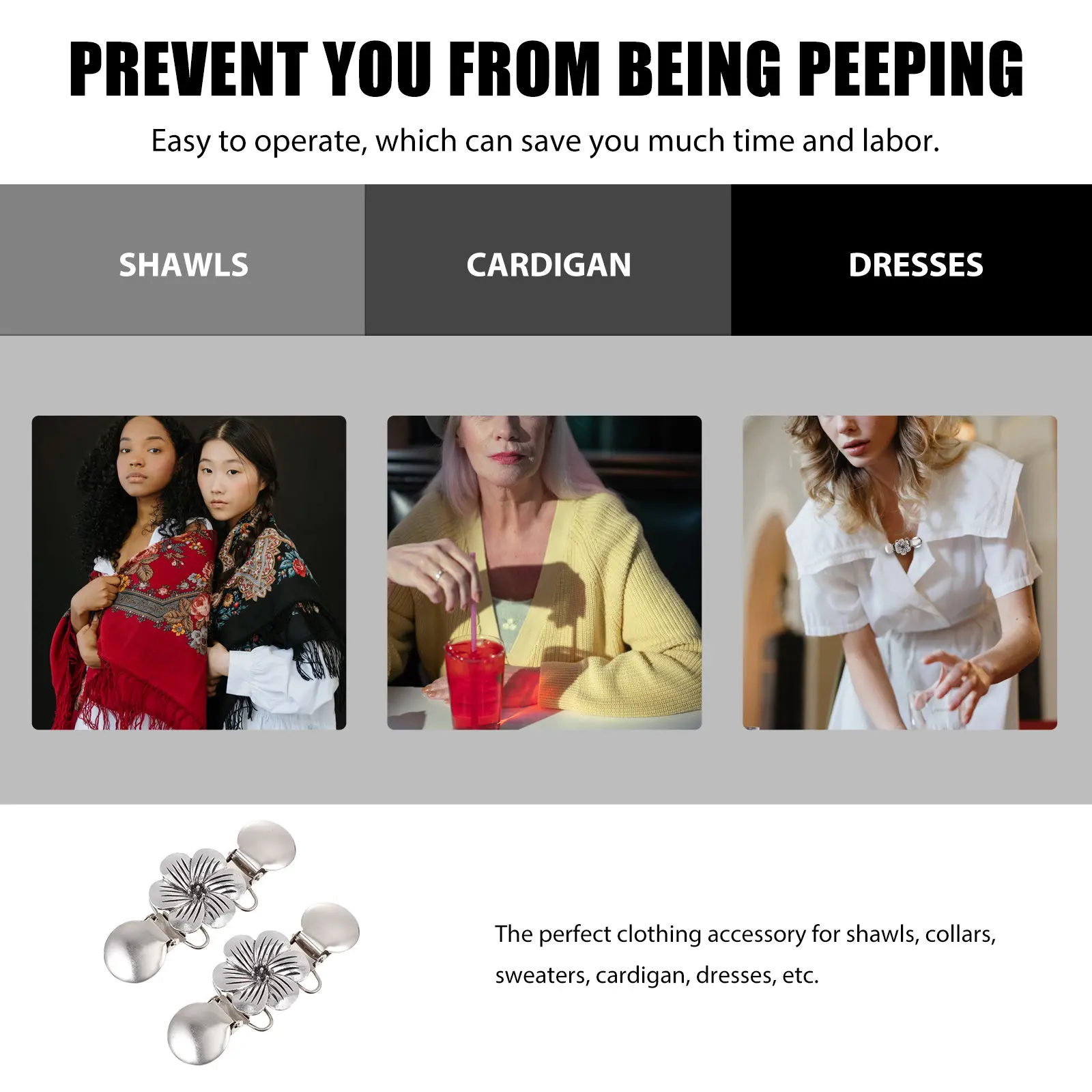 

2 шт. Элегантные зажимы для воротника с цветочным дизайном, предотвращающие расстеливание рубашек, для свитеров, кардиганов, шалей, накидок, универсальный стиль для одежды