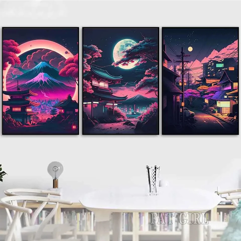 Diamond Mosaic New 2023 Japan Tokyo City Night Street Full Diamond Art Paintings Natural Scenery Cherry Blossom Tree Embroidery