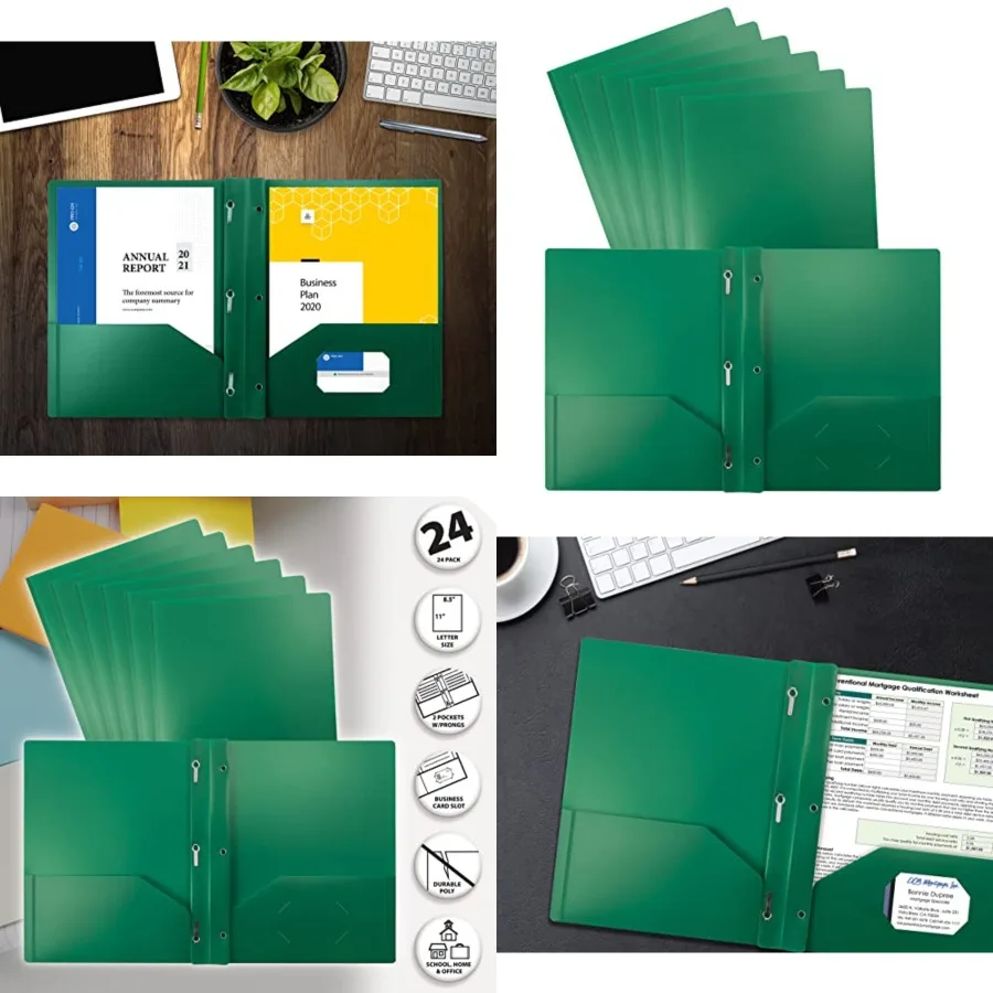 

Улучшенное решение для организации офиса: прочные зеленые пластиковые папки с 2 карманами и тяжелым строительным размером Letter, упаковка из 24 шт.