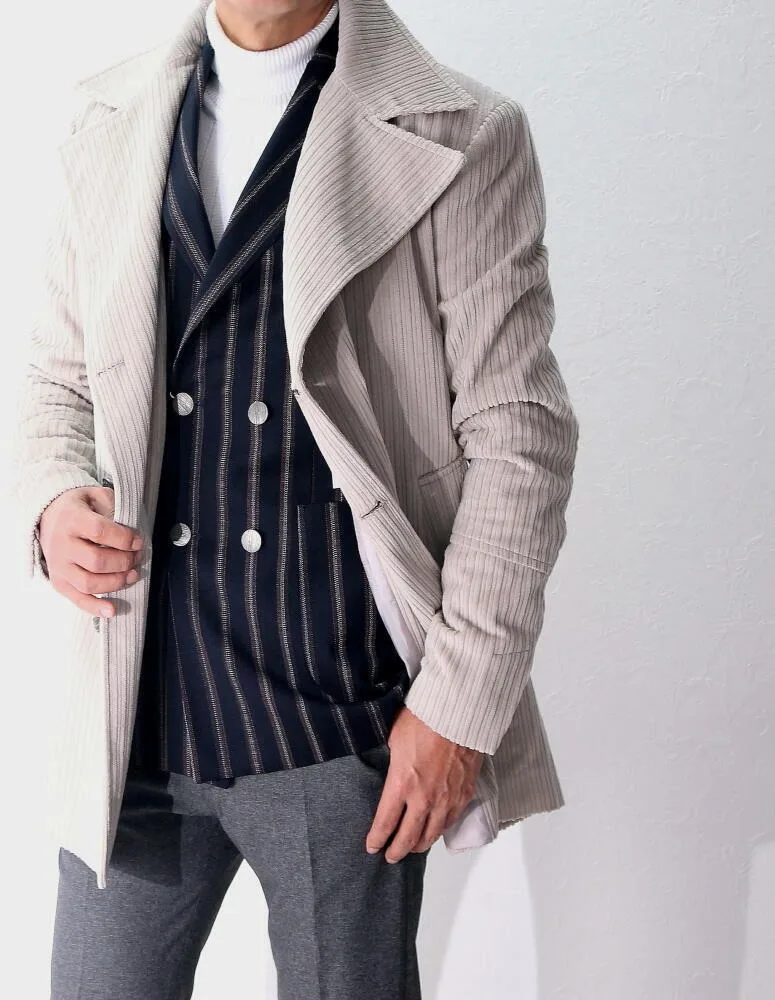 Autumn Winter Men's Coat Short Windproof Double Breasted Notched Lapel Out-Wear Winter Warm Formal Occasion Custom Made