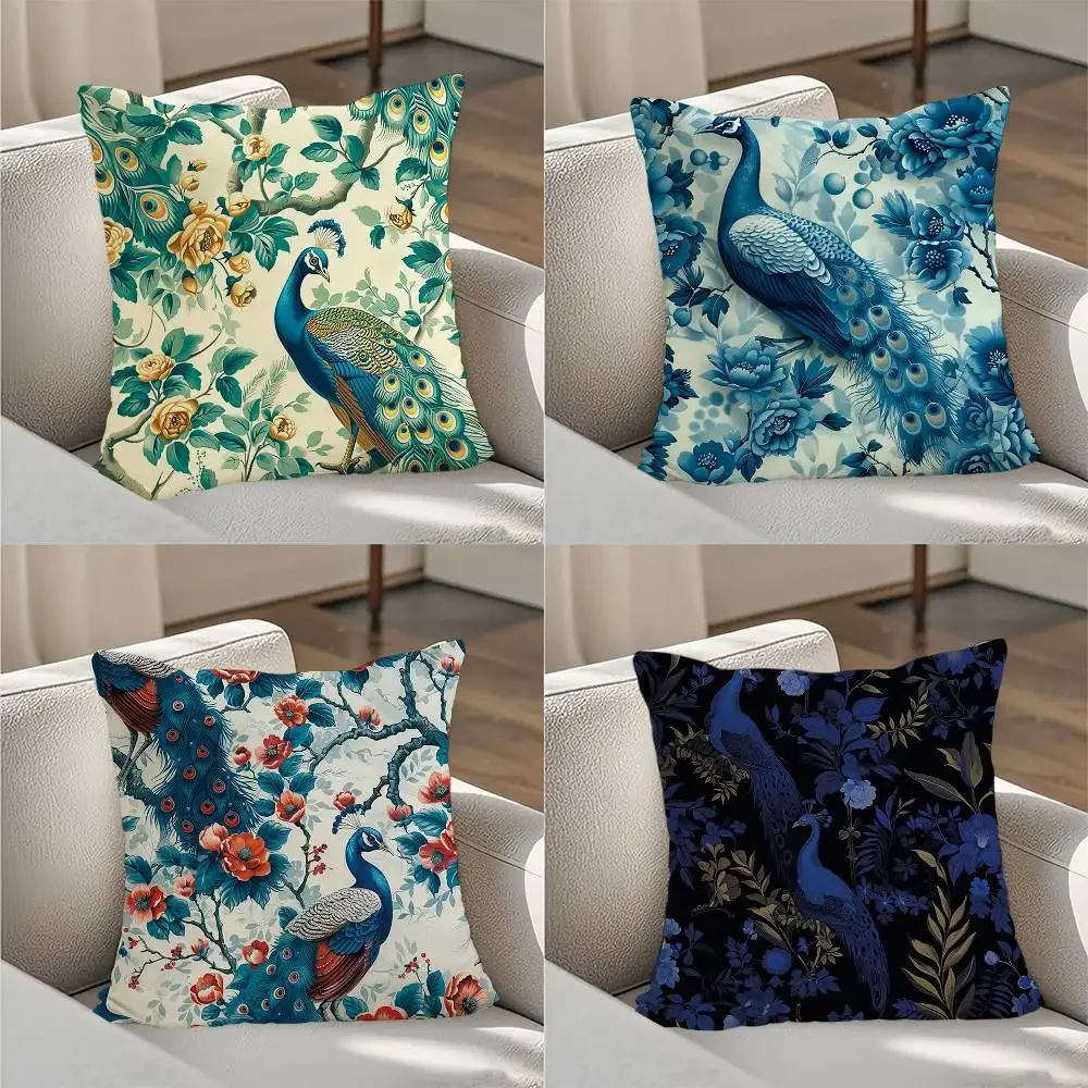 

Design Peacock Print Pillow Case Luxury Double-sided For Car Pillows 45x45 Cushions Cover Home And Decoration Sofa Pillowcase 50
