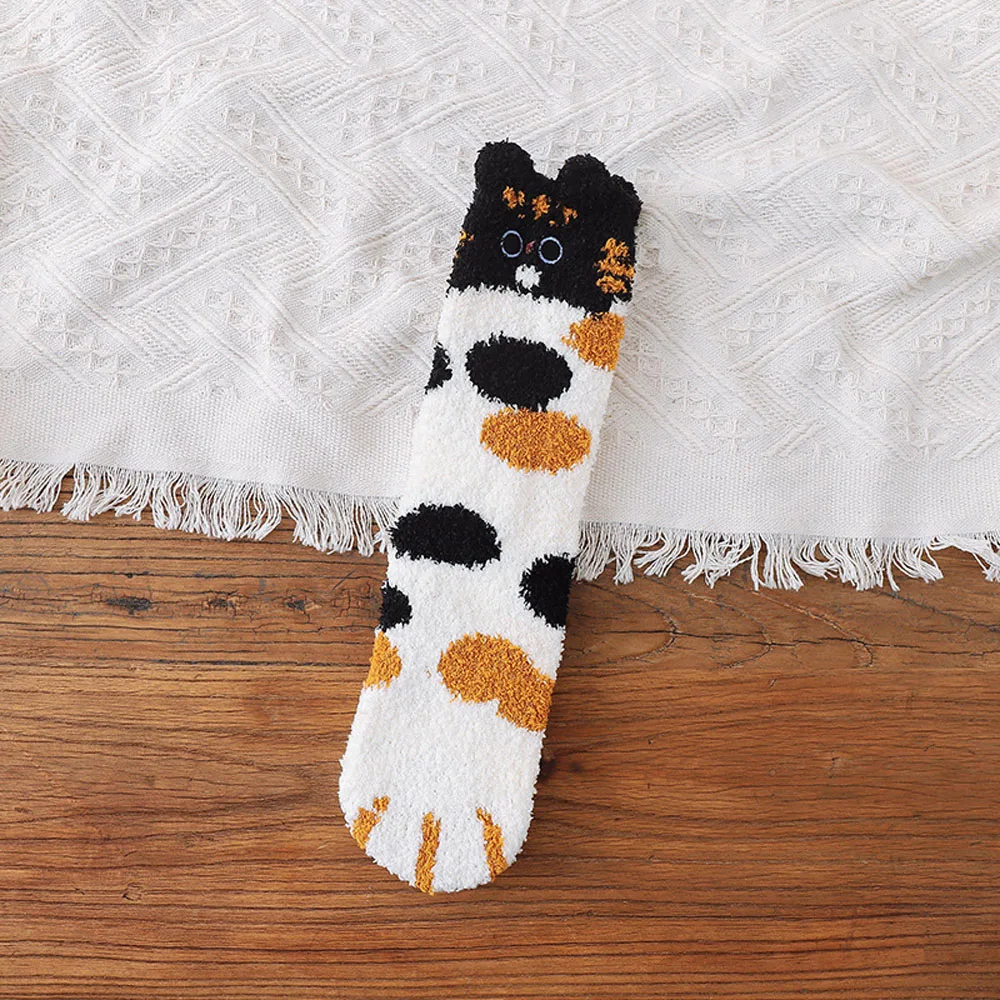 

Для женщин и девочек плюшевые мягкие теплые носки для сна с кошачьими лапами носки-тапочки коралловые бархатные носки