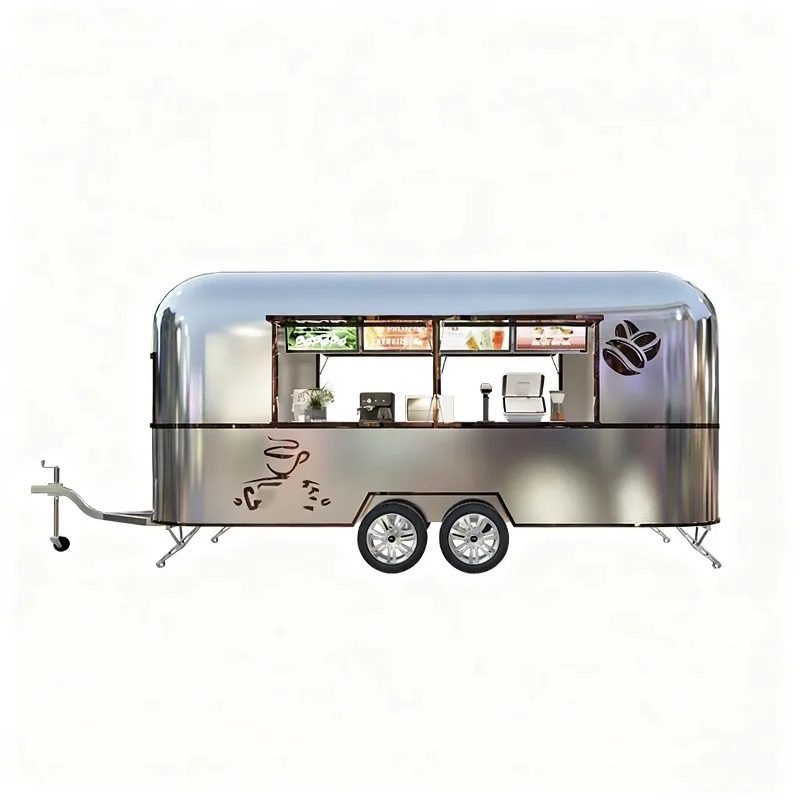 Stainless Steel Aluminum Food Truck Mobile Snack Cart For Ice Cream Hotdog Fast Food Night Market Commercial Street Use