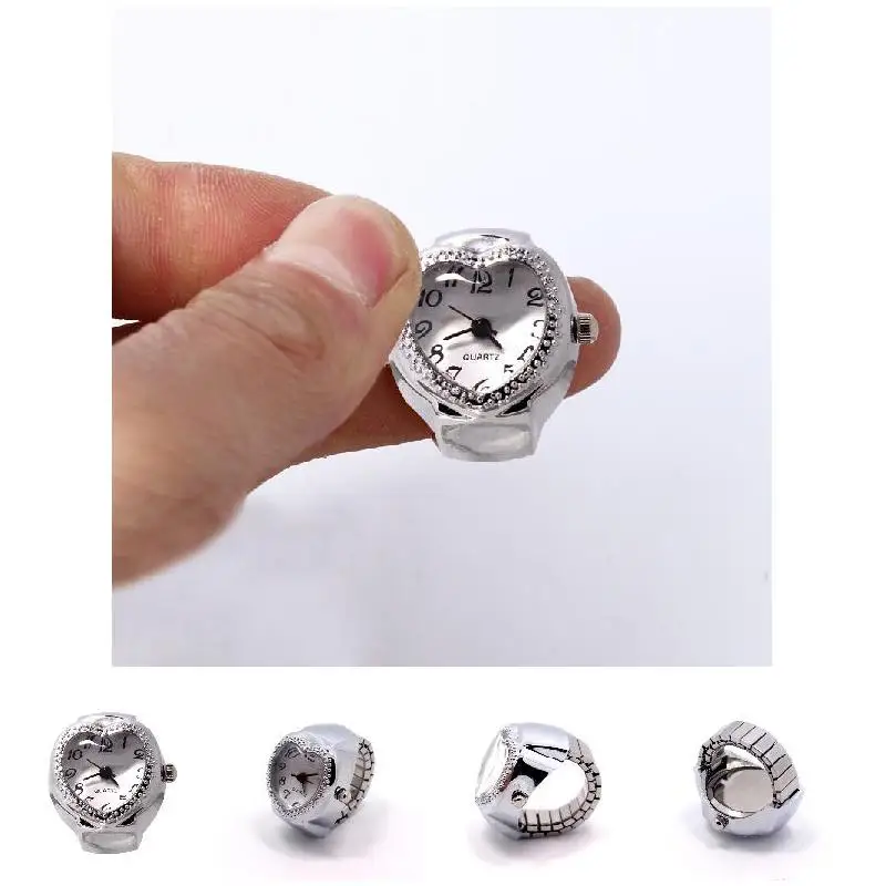 Fashion Women Peach Heart Wrist watch Ring with delicate watch dial  Adjustable Rings Quartz Watch for Women Festival gifts